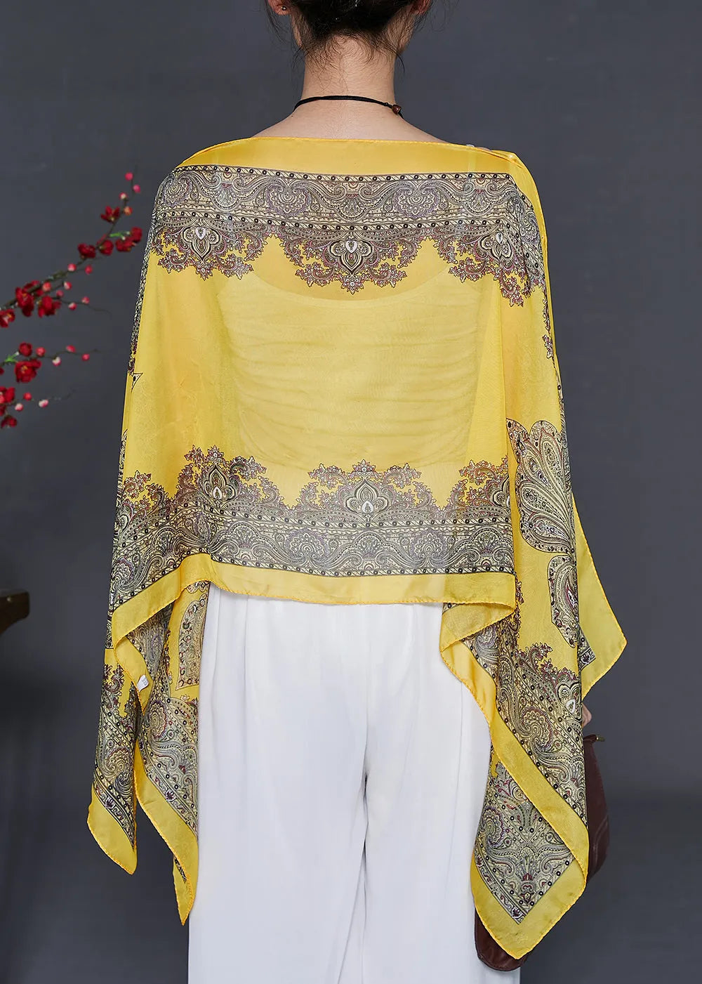 Yellow Oversized Print Chiffon Beach Top Summer