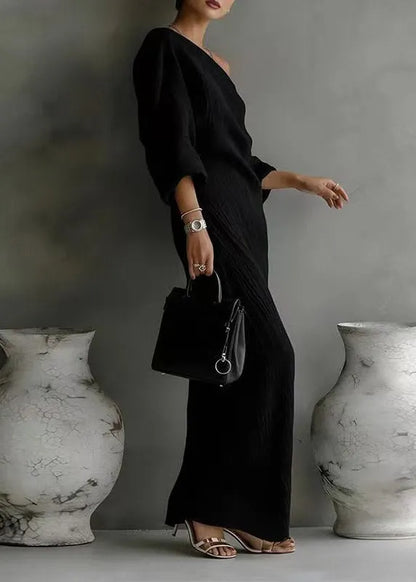 White Asymmetrical One Shoulder Maxi Dresses Fall