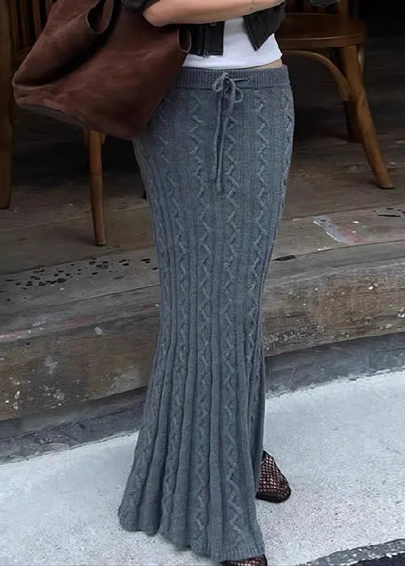 Grey Tie Waist Knit Wraped Skirts Spring