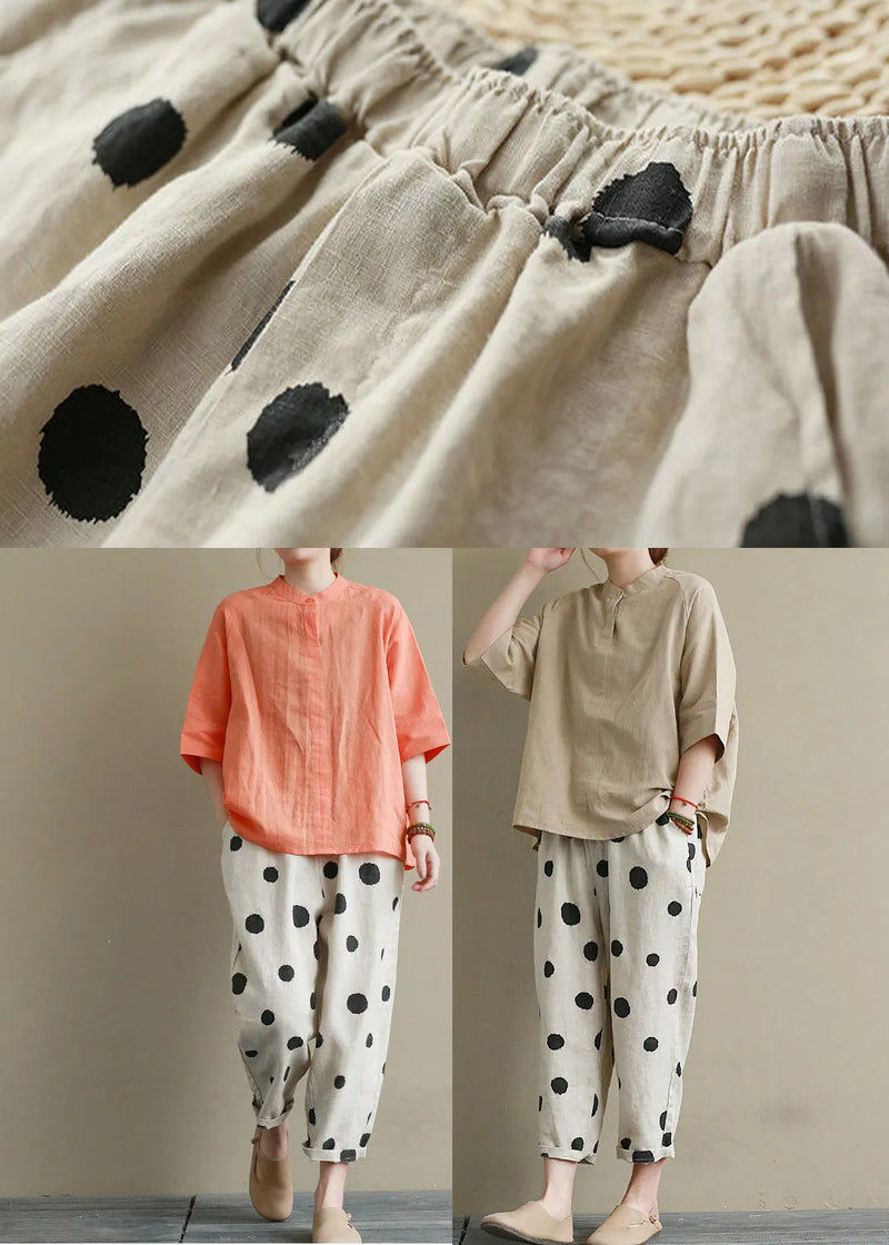 Art Orange Shirts and Crop Pants Two Sets Pieces Summer