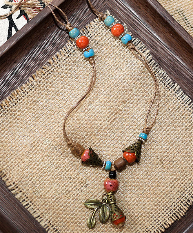 Brown Weave Ceramic Beading Pendant Necklace
