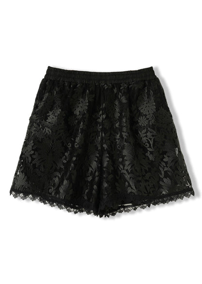 Black Embroidered Pockets Elastic Waist Lace Shorts Summer