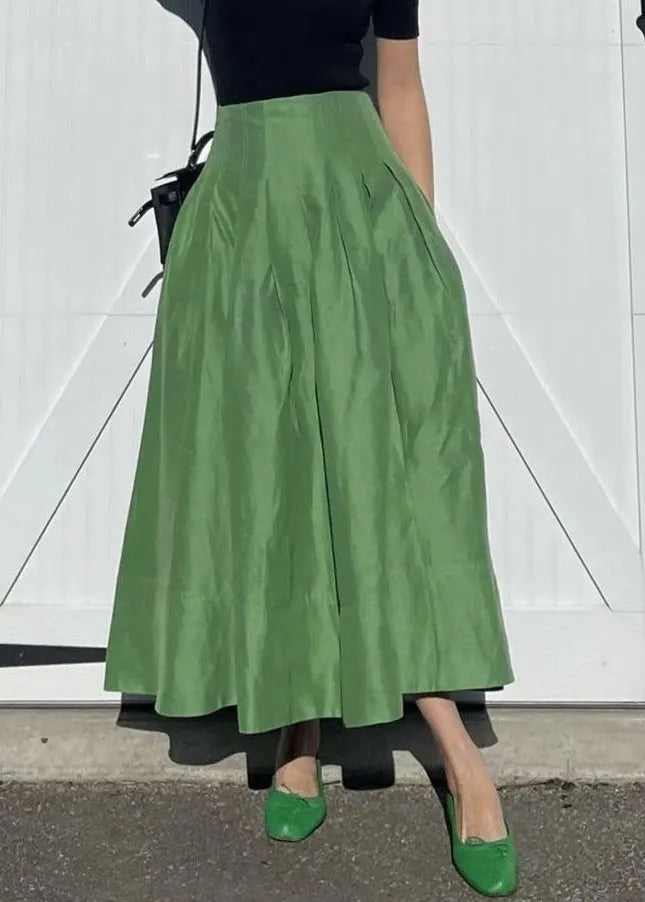 Simple Green Pockets High Waist Cotton Skirts Summer