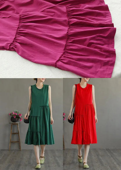 Stylish Red O-neck Patchwork Cotton Party Dress Sleeveless
