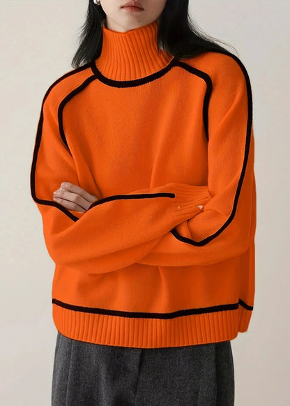 New Orange Striped Cozy Thick Knit Sweaters Spring