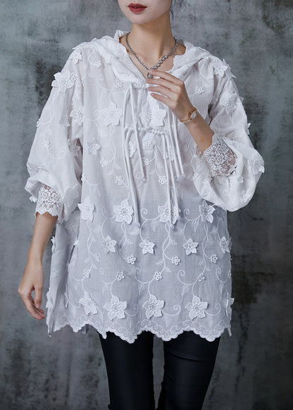 White Embroidered Oriental Shirt Tops Summer