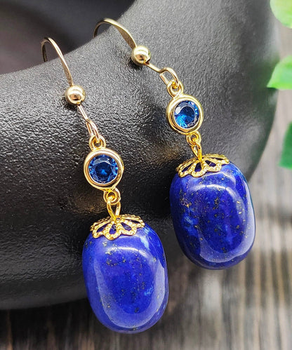Skinny Royal Blue 14k Gold Gem Stone Drop Earrings