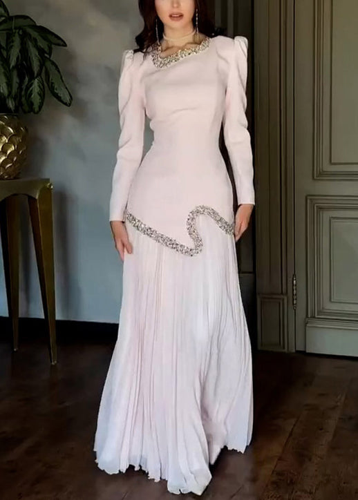 Pink Nail Bead Tops and Wrinkled Skirts Chiffon Two Pieces Set