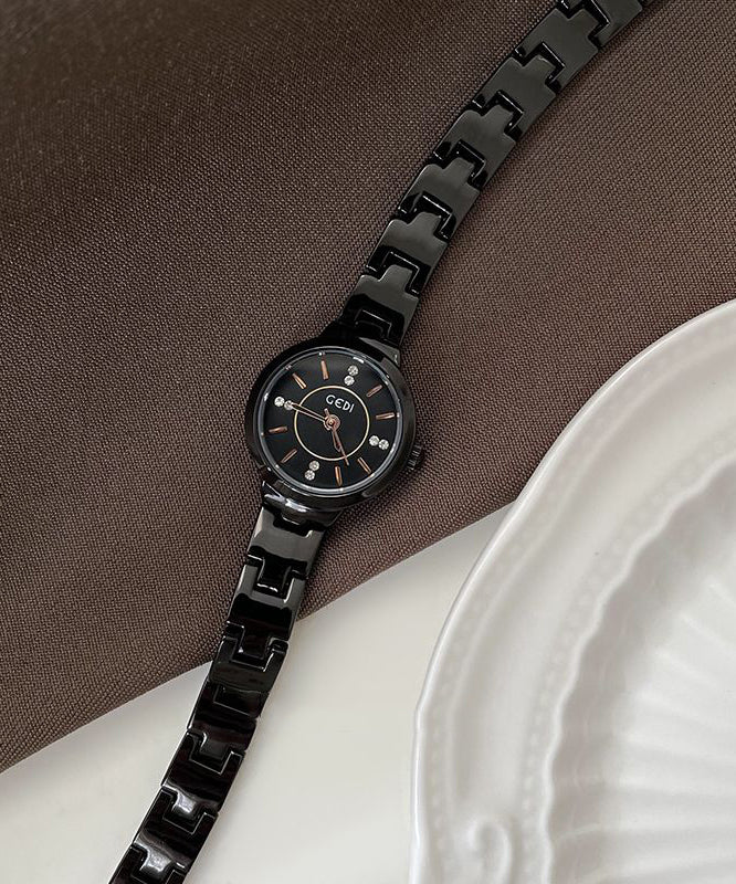 Vogue Black Stainless Steel Alloy Reinforced Glass Waterproof Watches