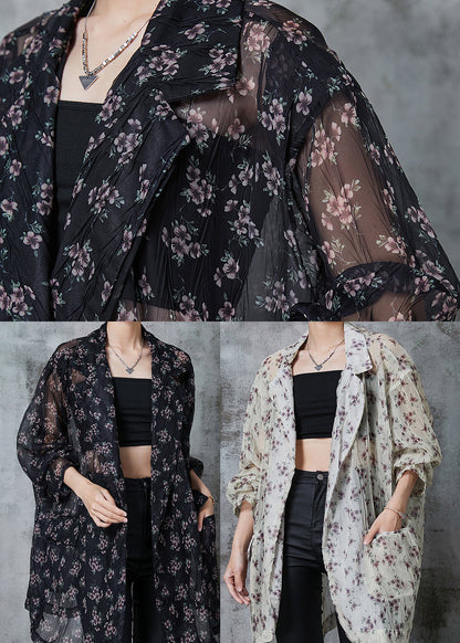 Apricot Print Chiffon Upf 50+ Cardigan Oversized Summer