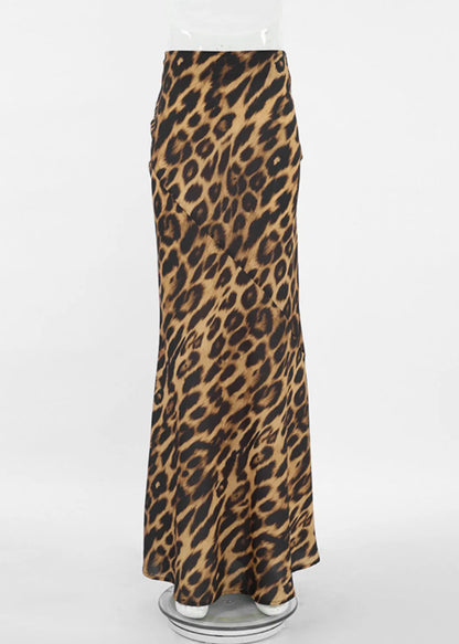 Leopard Slim Fit High Waist Cotton Maxi Skirt Summer