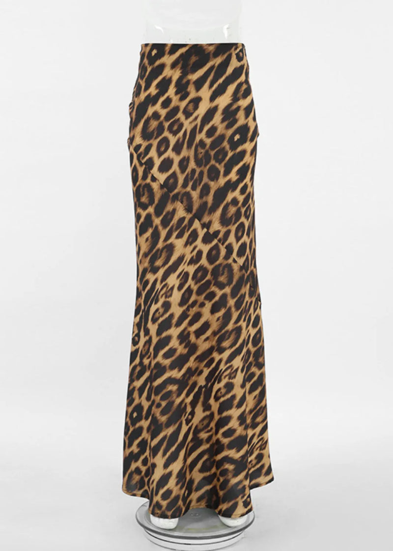 Leopard Slim Fit High Waist Cotton Maxi Skirt Summer