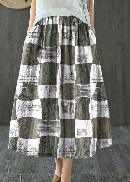 Style Striped Retro Patchwork a Line Skirts Ramie