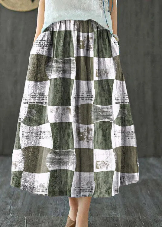 Style Striped Retro Patchwork a Line Skirts Ramie