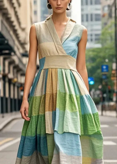 Cinched Plaid Cotton Vacation Dresses Sleeveless