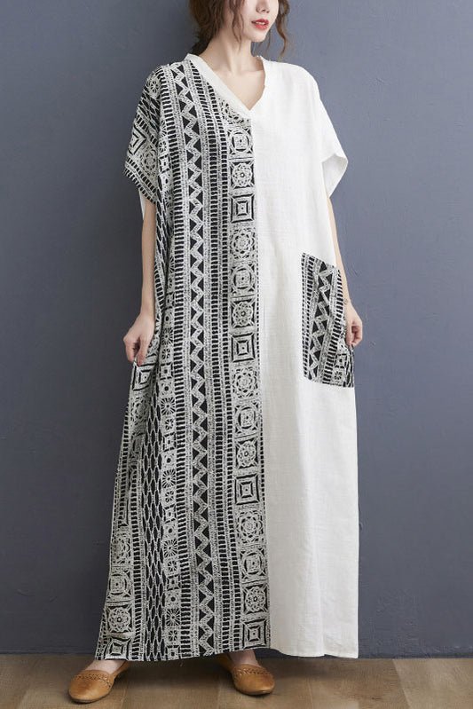 - Colorblock Cotton Linen Dress