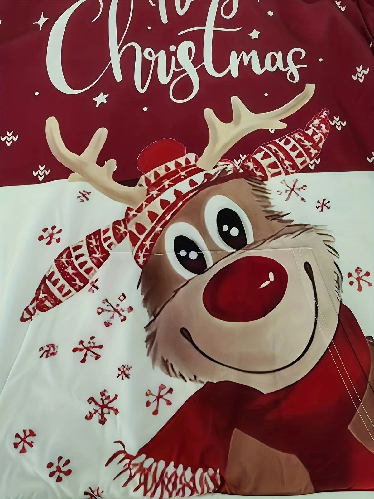 Hoodie with Christmas Print Polyester Merry Christmas Reindeer Design