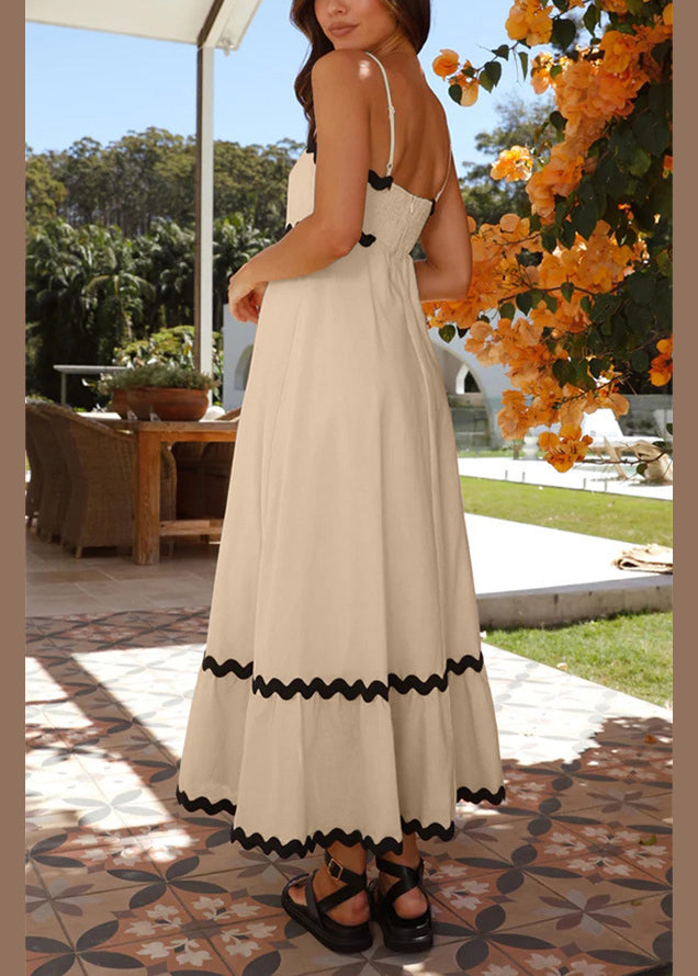 Apricot Patchwork Cotton Spaghetti Strap Dress Summer