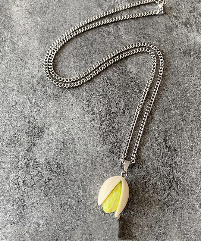 Diy Silk Stainless Steel Resin Pistachios Pendant Necklace