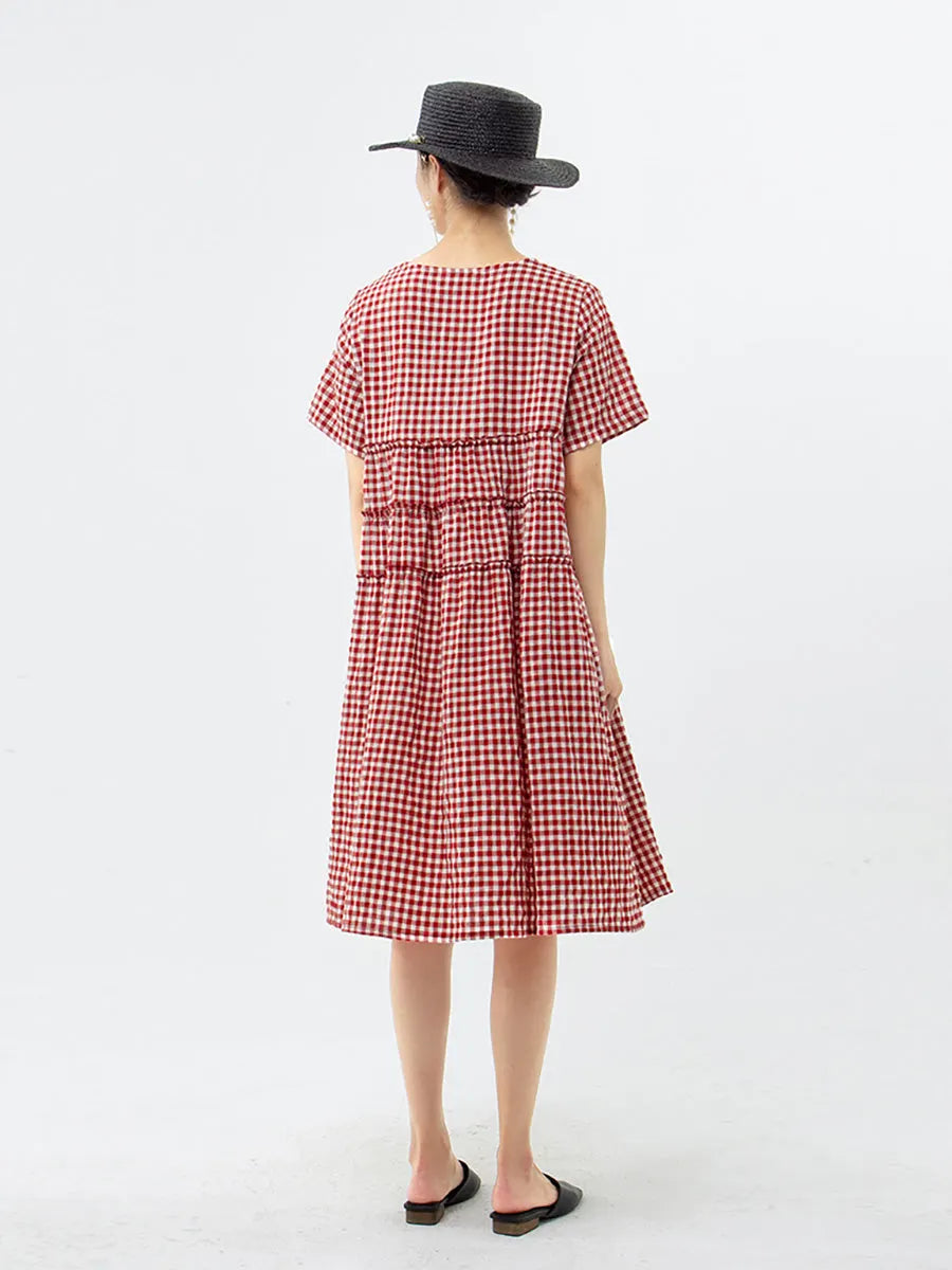 100%cotton Short Sleeve Plaid Dress
