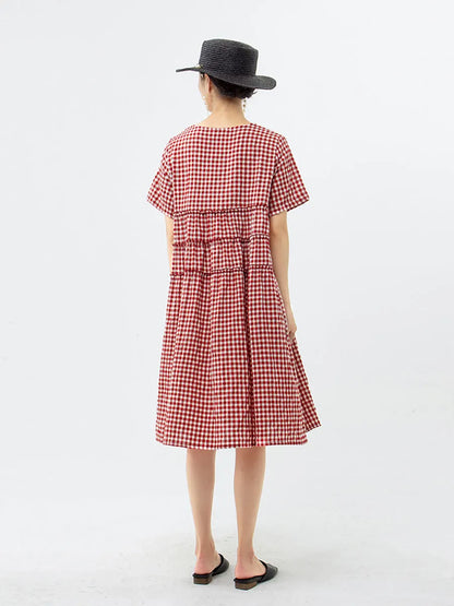100%cotton Short Sleeve Plaid Dress
