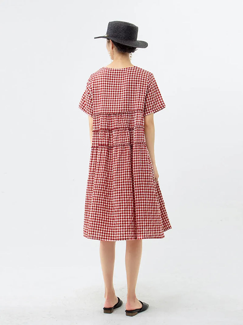 100%cotton Short Sleeve Plaid Dress