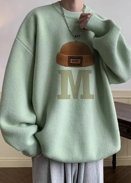 Stylish Green Turtleneck Print Cotton Knit Sweaters Winter