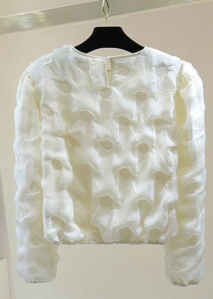 French Apricot O-neck Print Patchwork Top Spring