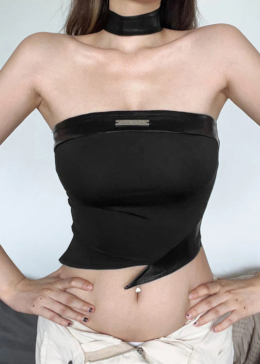 Black Asymmetrical Strapless Tank Top