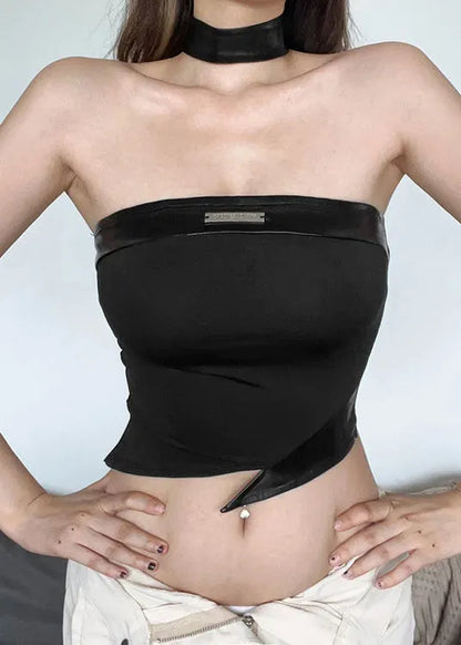 Black Asymmetrical Strapless Tank Top