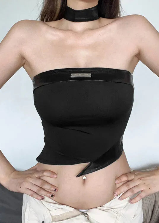 Black Asymmetrical Strapless Tank Top
