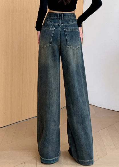 Denim Black Warm Fleece Straight Pants Ripped Jeans Winter