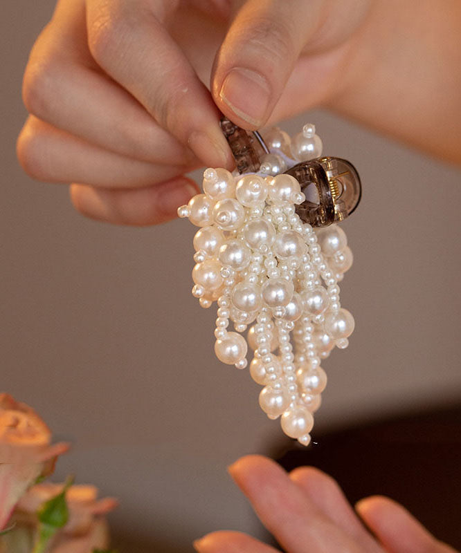 White Acrylic Alloy Pearl Tassel Hairpin
