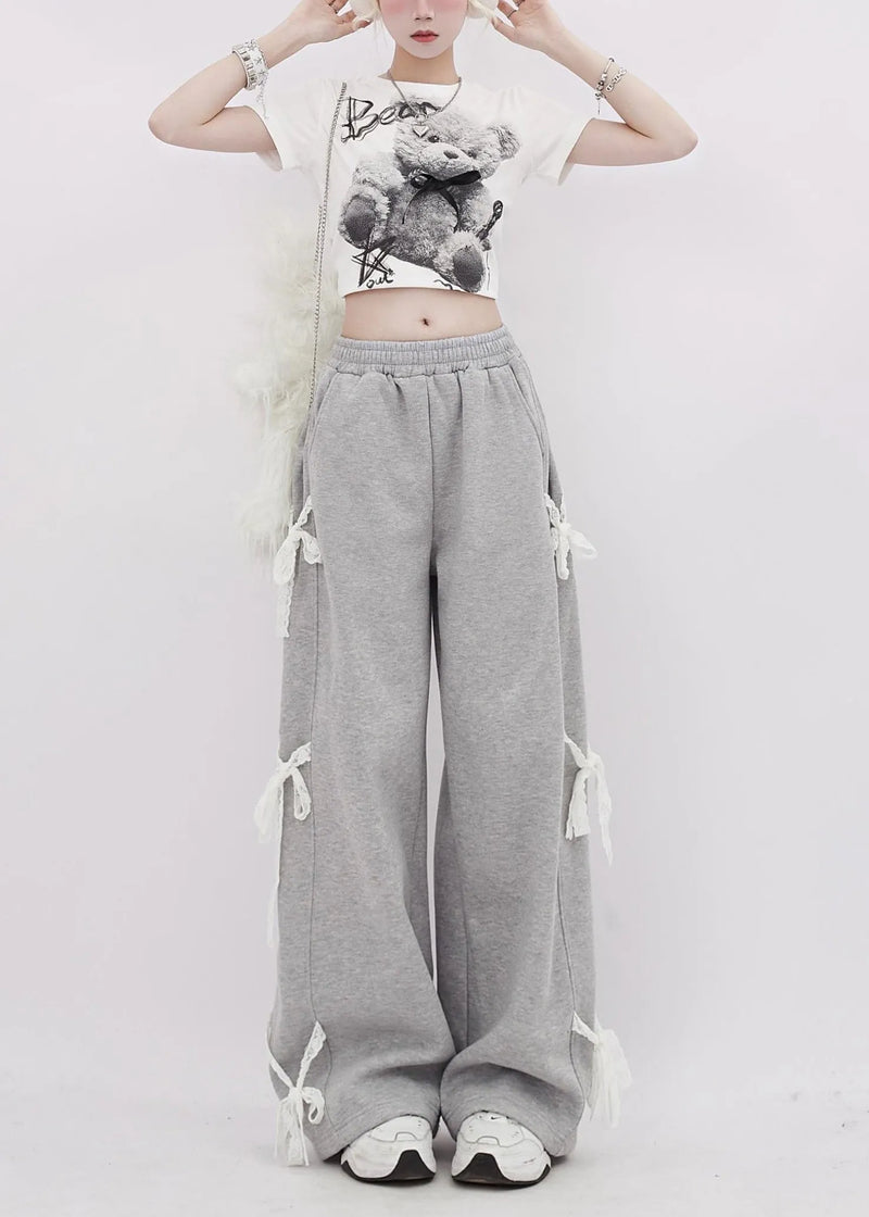 Organic Grey Oversized Patchwork Lace Straight Pants Spring