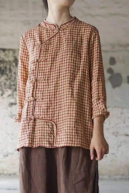 Limited Stock- Retro Plaid 100% Linen Shirt