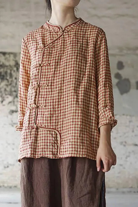 Limited Stock- Retro Plaid 100% Linen Shirt
