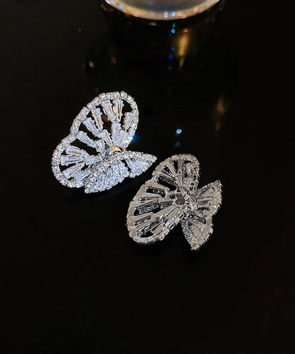 Silk Copper Zircon Hollow Out Butterfly Stud Earrings