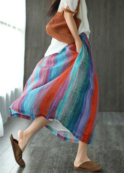 Style Gray Geometry Patchwork a Line Skirts Ramie