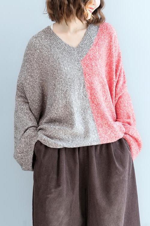 Loose V Neck Matching Color Sweater