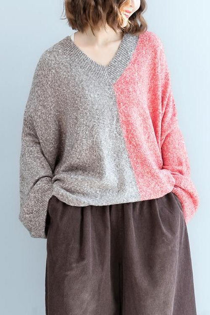 Loose V Neck Matching Color Sweater