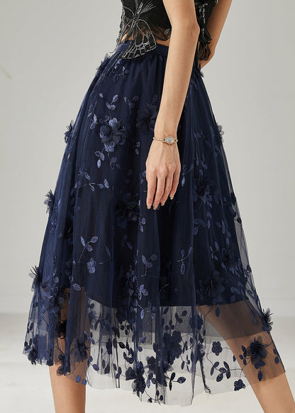Navy Embroidered Tulle Skirts Summer