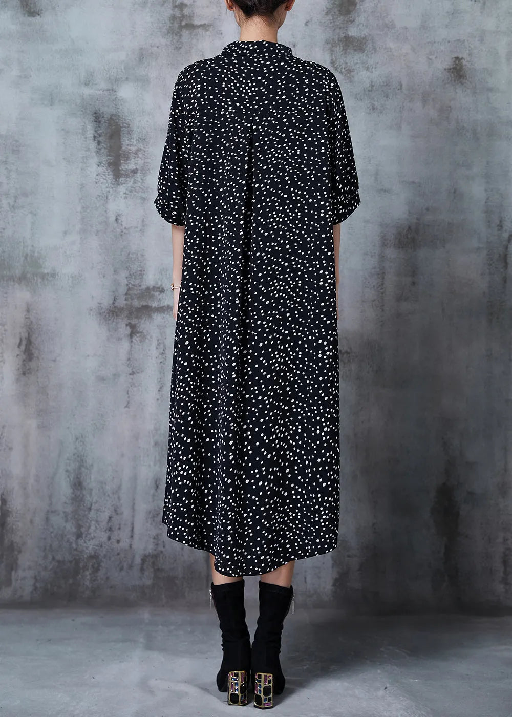Black Oversized Print Chiffon Vacation Dresses Summer
