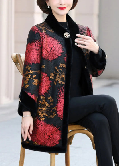 Red Print Thick Mink Velvet Coat Spring