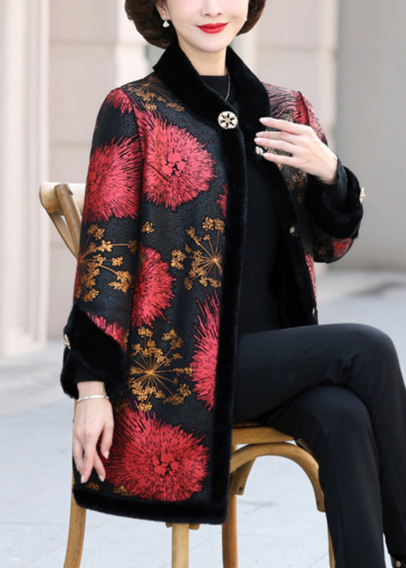 Red Print Thick Mink Velvet Coat Spring