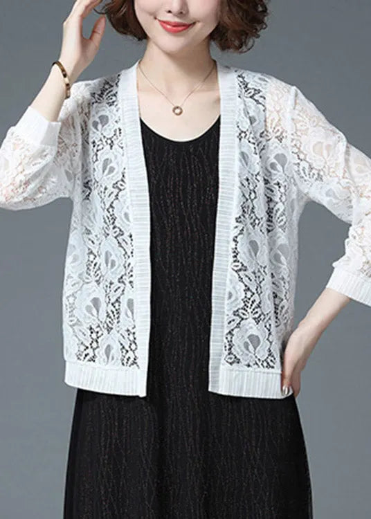 White Hollow Out Lace Upf 50+ Cardigan Long Sleeve