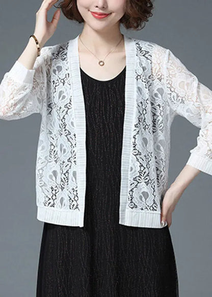 White Hollow Out Lace Upf 50+ Cardigan Long Sleeve