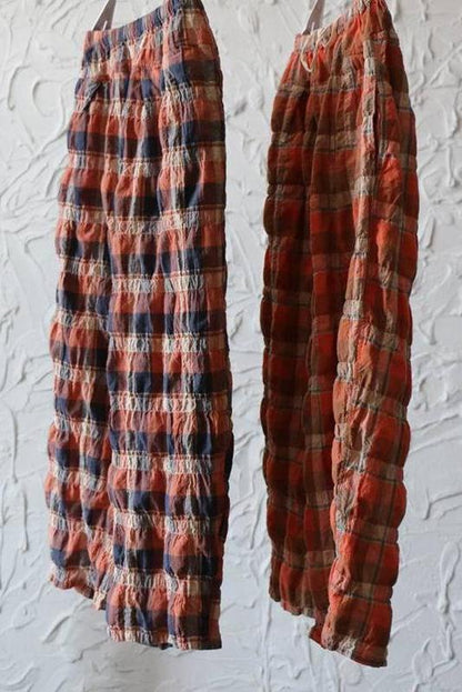 Plaid Loose Linen Wide Leg Pants