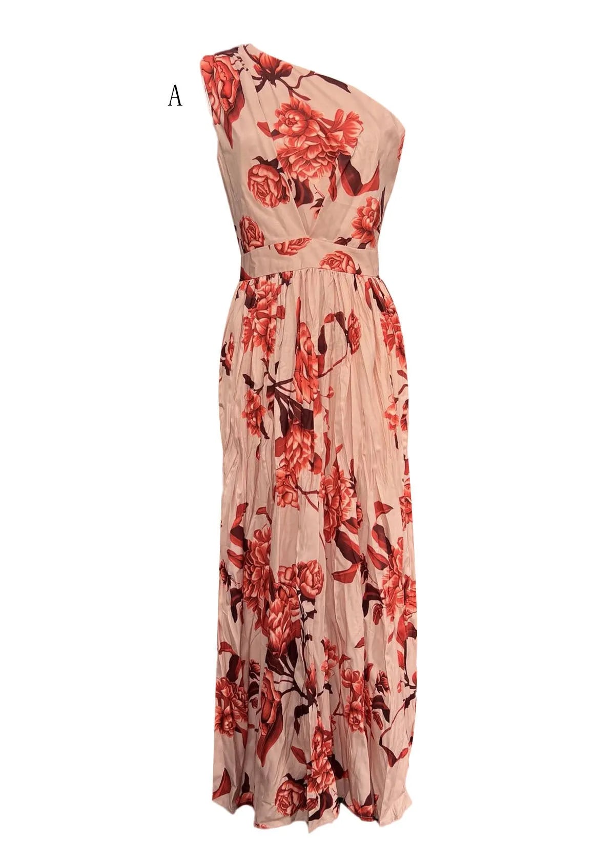 New One Shoulder Print Wrinkled Chiffon Dress Summer