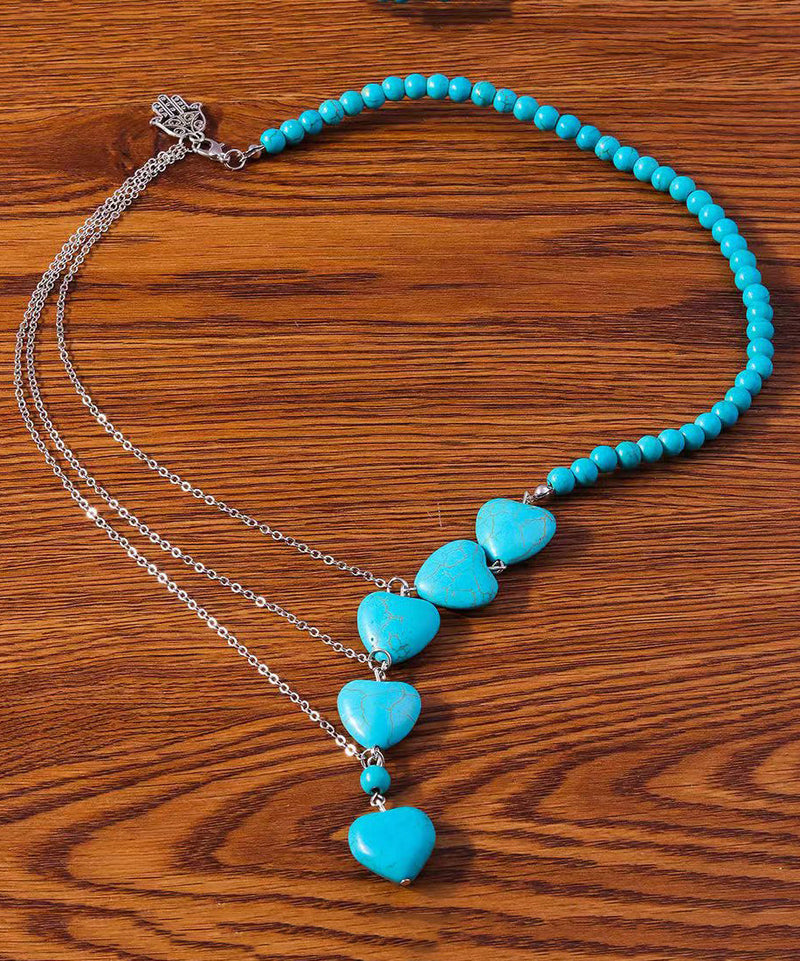 Blue Stainless Steel Turquoise Love Pendant Necklace