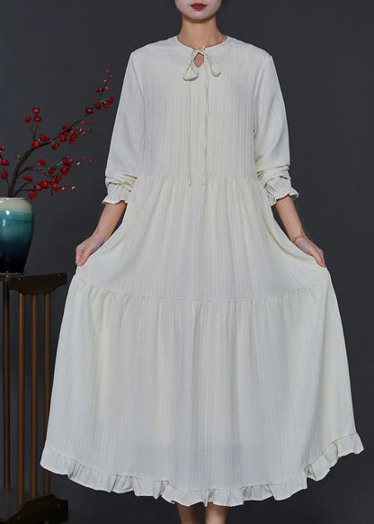 Organic Beige Ruffled Exra Large Hem Long Dress Summer